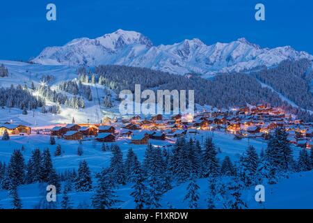 France, Savoie, Les Saisies, massif of Beaufortin, view of the Mont Blanc (4810m) Stock Photo
