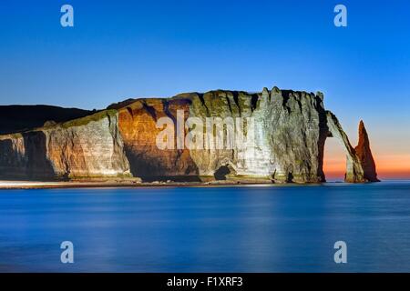 France, Seine Maritime, Etretat, the cliffs illuminated Stock Photo