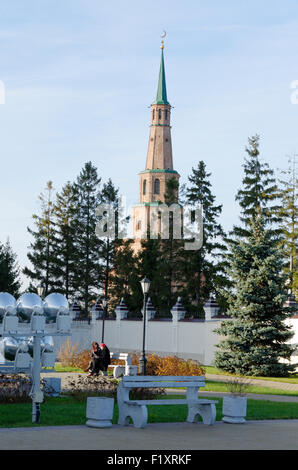 The spire of the Söyembikä Tower in the Kremlin, Kazan, Tatarstan, Russia Stock Photo