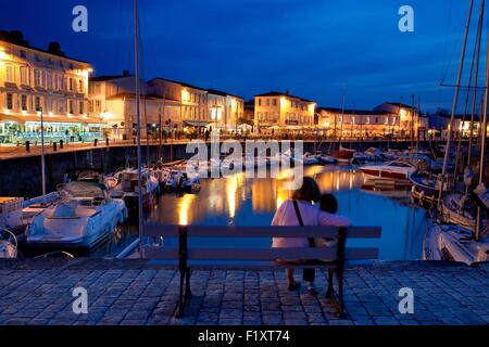 France, Charente Maritime, Ile de Re, Saint Martin de Re, Harbour at night Stock Photo