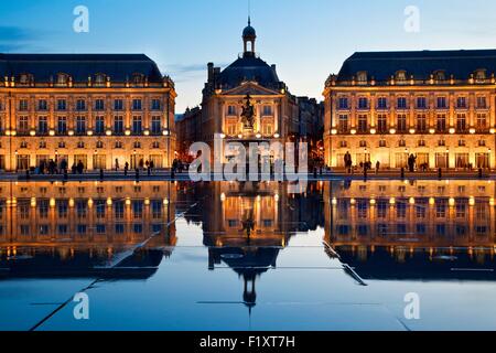 France, Gironde, Bordeaux, area listed as World Heritage by UNESCO, Place de la Bourse and port de la Lune Stock Photo