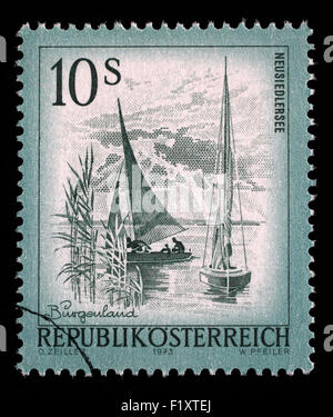 Stamp printed in Austria from the Views issue shows Neusiedlersee lake, circa 1973. Stock Photo