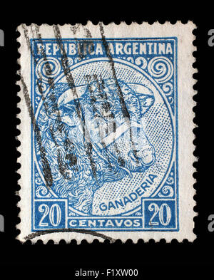 Stamp printed in Argentina shows image of a cow, celebrating livestock breeding (ganaderia), series, circa 1955 Stock Photo