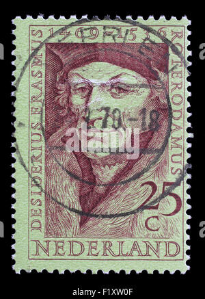 Stamp printed in Netherlands shows Desiderius Erasmus (1469-1536), scholar, circa 1969 Stock Photo