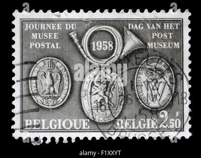 BELGIUM - CIRCA 1958: A Cancelled postage stamp from Belgium illustrating Day of the Post Museum, issued in 1958. Stock Photo