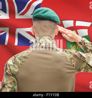 Soldier saluting to Canadial province flag series - Ontario Stock Photo