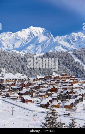 France, Savoie, Les Saisies, massif of Beaufortin, view of the Mont Blanc (4810m) Stock Photo