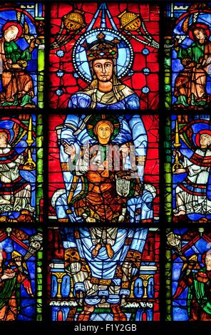 France, Eure et Loir, Chartres, the cathedral listed as World Heritage by UNESCO, Notre Dame de la Belle Verriere Stained Glass Stock Photo