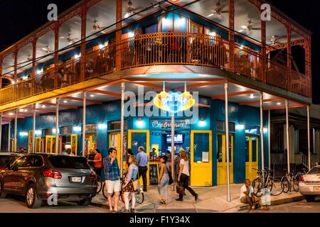 United States, Louisiana, New Orleans, French Quarter, night on Bourbon street, Dat Dog is the new trendy restaurant for burgers Stock Photo