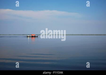 Cambodia, Siem Reap province, Tonle Sap, small boat on the lake Stock Photo