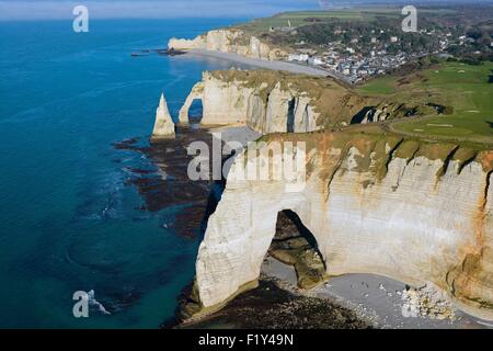 France, Seine Maritime, Etretat, the cliffs (aerial view) Stock Photo