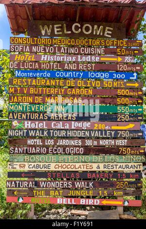 Costa Rica, Puntarenas province, Monteverde, signpost Stock Photo