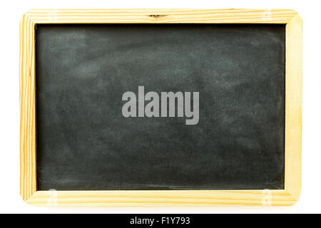 empty dirty blackboard with wooden frame isolated on white background Stock Photo