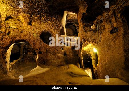 Turkey, Central Anatolia, Nevsehir Province, Cappadocia listed as World Heritage by UNESCO, Kaymakli underground city is built 8 levels deep into the earth and was big enough for 5000 people Stock Photo