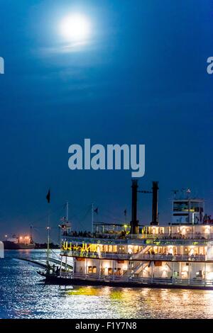 United States, Louisiana, New Orleans, the Natchez steamboat on the Mississippi river, on a full moon Stock Photo