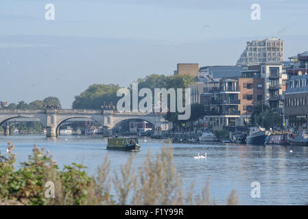 Narrow boat on the River Thames at Kingston-upon-Thames Stock Photo