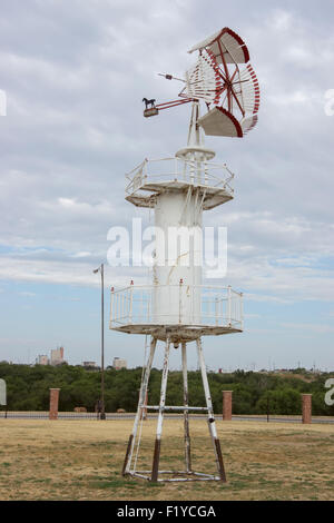Windmills on display at the American Wind Power Center and Museum in Lubbock, Texas. Stock Photo