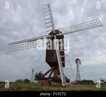 Windmills on display at the American Wind Power Center and Museum in Lubbock, Texas. Stock Photo