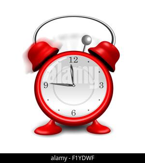 Red alarm clock close up, isolated on white background Stock Vector