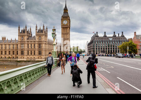 People Taking Photographs On Westminster Bridge, London, England Stock Photo