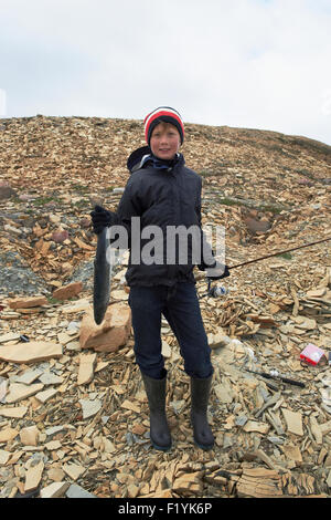 Canada,Boy,Nunavut,Arctic Ocean,Arctic Char Stock Photo