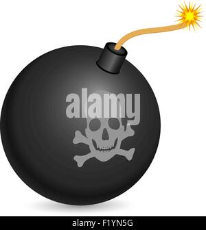 Black bomb with burning fuse on a white background. Vector illustration. Stock Vector