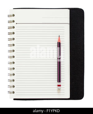 blank spiral notepad and pencil isolated on white background Stock Photo