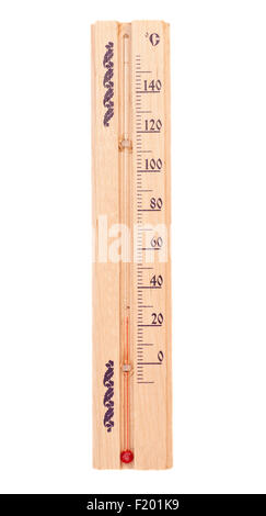 Wooden Weather Thermometer Isolated on White Background Stock Photo