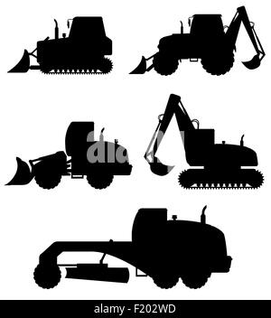 car equipment for construction work black silhouette vector illustration isolated on white background Stock Vector