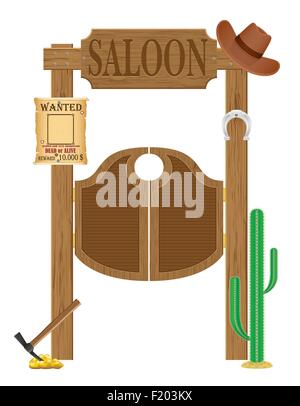 doors in western saloon wild west vector illustration isolated on white background Stock Vector