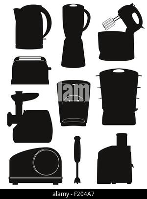 set icons electrical appliances for the kitchen black silhouette vector illustration isolated on white background Stock Vector