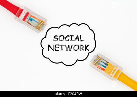 Social Network Concept. LAN cables connecting into a social network represented as a cloud on a white background. Concepts: Stock Photo