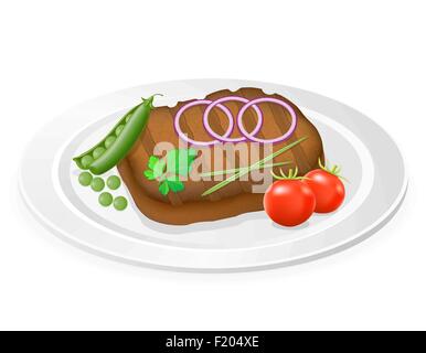 grilled steak with vegetables on a plate vector illustration isolated on white background Stock Vector