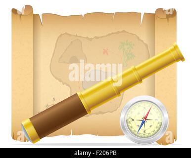 pirate treasure map telescope with compass vector illustration isolated on white background Stock Vector