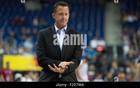 Berlin, Germany. 08th Sep, 2015. Iceland's coach Pedersen reacts during the FIBA EuroBasket 2015 Group B match Serbia vs Iceland, at the Mercedes-Benz-Arena in Berlin, Germany, 08 September 2015. Photo: Lukas Schulze/dpa/Alamy Live News Stock Photo