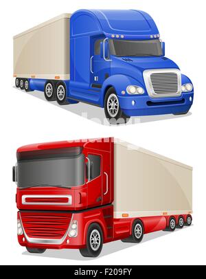 big blue and red trucks vector illustration isolated on white background Stock Vector