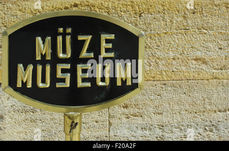 Turkey, Ankara, Ataturk Museum, Sign at the Anitibir Mausoleum of Mustafa Kemal Ataturk  Central Courtyard. Stock Photo