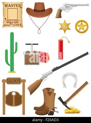 western set icons wild west vector illustration isolated on white background Stock Vector
