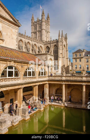 England, Bath, The Roman Baths, the great bath, the only hot springs in the UK. Stock Photo