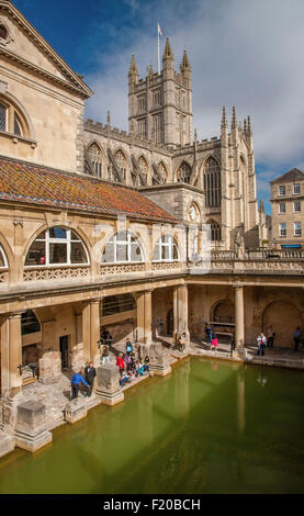 England, Bath, The Roman Baths, the great bath, the only hot springs in the UK. Stock Photo