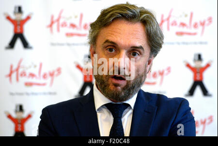 Prague, Prague. 9th Sep, 2015. Director of Asset Management for IMMOFINANZ Group's European retail portfolio Nicolas Fernandez de Retana speaks during a press conference on signing the contract that will officially confirm arrival of British firm Hamleys in Central European market. Hamleys will open one of biggest toy shops in the world in Prague, Prague, Czech Republic, September 9, 2015. © Michal Krumphanzl/CTK Photo/Alamy Live News Stock Photo