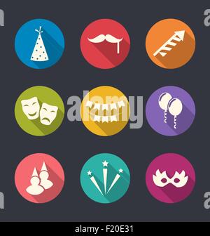 Set flat icons of party objects with long shadows Stock Vector