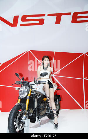 Unidentified pretty women presenter of new Models Ducati Monster motorcycle at The 35th Bangkok International Motor Show 2014 Stock Photo