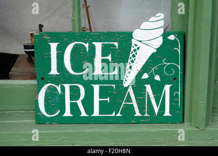 old ice cream sign outside shop in devon, england Stock Photo