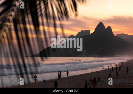 View of Ipanema beach and Morro dois Irmaos at sunset,  Rio de Janeiro, Brazil Stock Photo