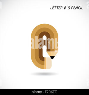 Creative letter B icon abstract logo design template with pencil symbol. Corporate business creative logotype symbol. Stock Photo