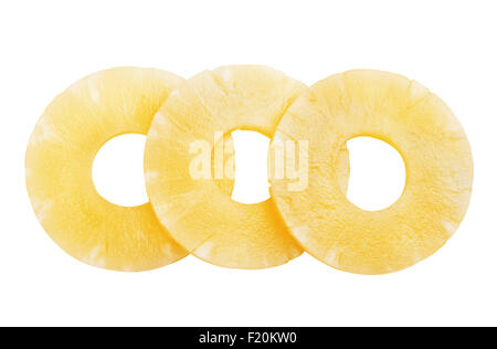 Sliced Pineapple over white background. Clipping Path Stock Photo