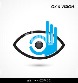 Ok hand with eye sign. Business and vision concept. Company logo,hand Ok symbol icon. Creative logo design template Stock Photo