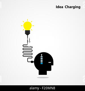 Idea charging idea concept.I need Idea concept. Businessman head and creative light bulb. Business and education idea concept. Stock Photo