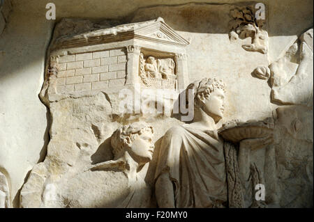 Rome. Italy. The Ara Pacis Augustae, Ara Pacis Museum. Exterior west wall (front), the 'Aeneas' panel, depicting a sacrifice performed by Aenea Stock - Alamy